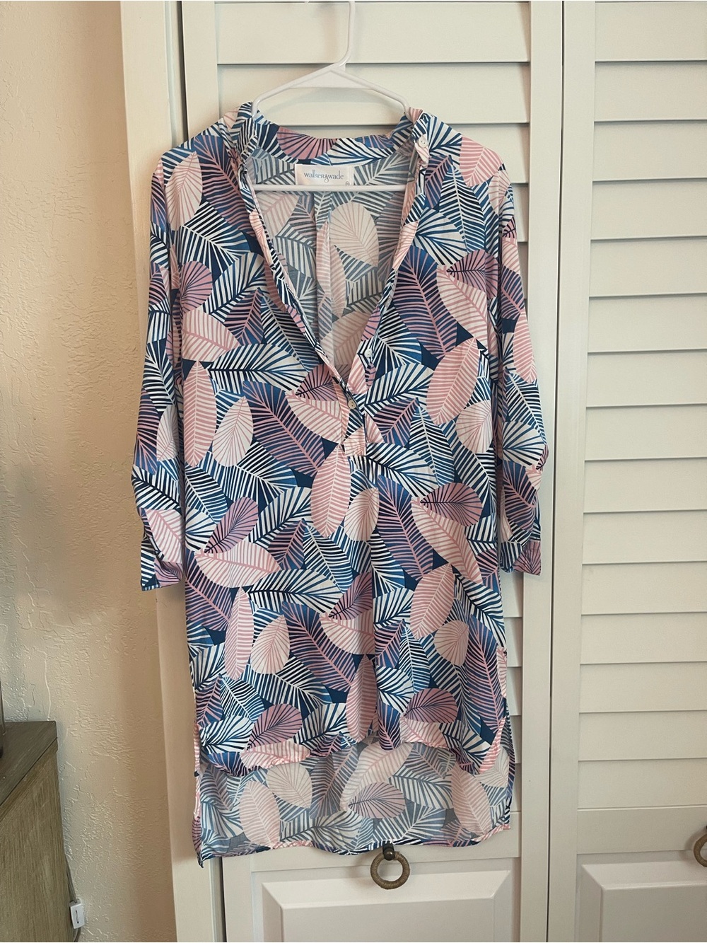 Walker & Wade Pink & Navy Leaf Print Women’s Swim Cover-Up